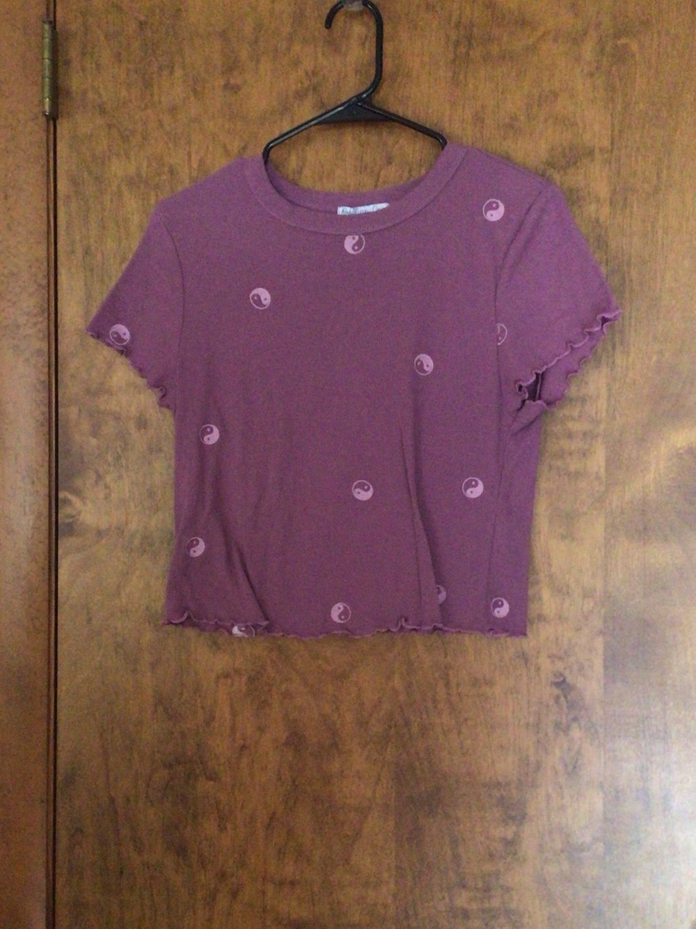 Rebellious One Lavender Yin Yang Lettuce-Hem Crop Top